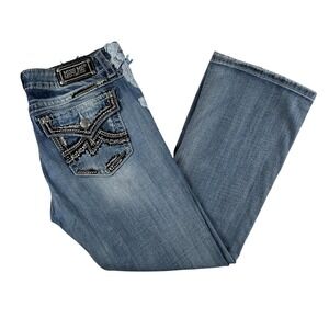 Miss Me Jeans Womens 32 Bootcut Distressed Lace Embellished Pockets Low Rise